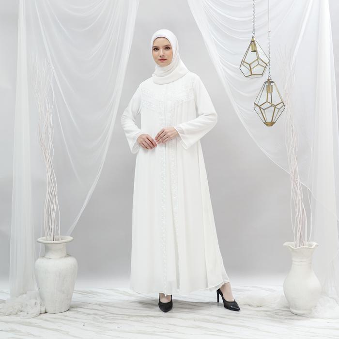 cnm Sakha - GC 06 HITAM BAJU GAMIS PUTIH WANITA BRUKAT GAMIS PUTIH CERUTI JUMBO TERLARIS BAJU