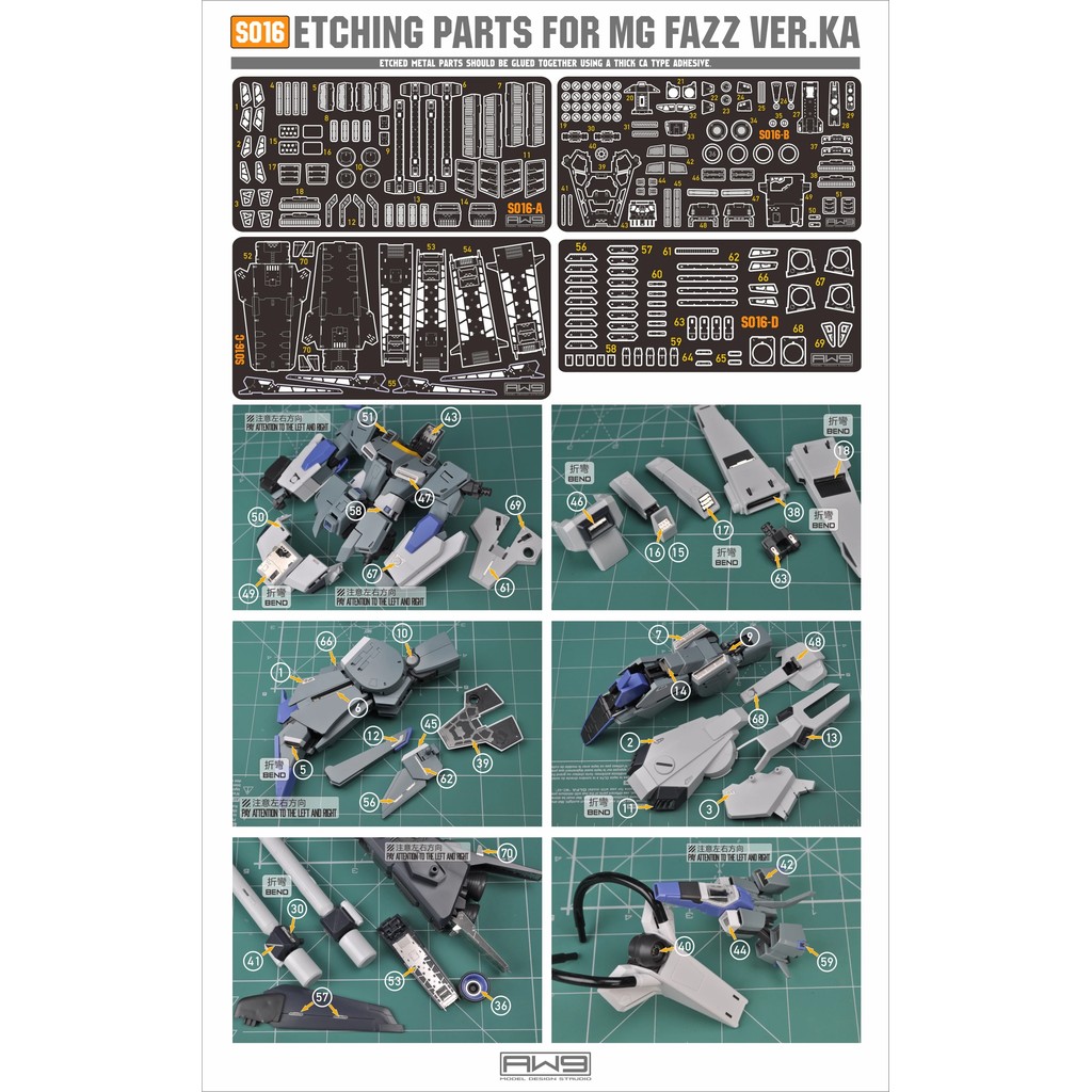 for MG 1/100 FA-010-A FAZZ ver. Ka AW9 Madworks Metal Detail Up Add-on Parts Etched Sheet S16 with