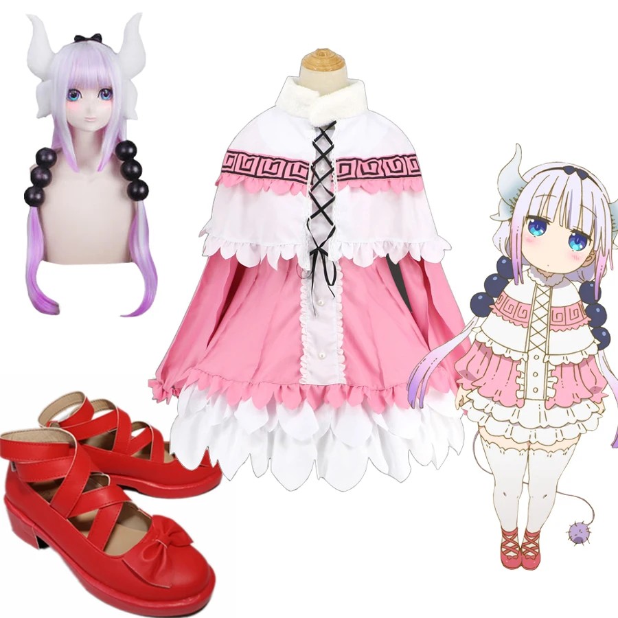 Miss Kobayashi'S Dragon Maid Cosplay Costume Kanna Kamui Gradient Wig Shoes Halloween Party Lolita