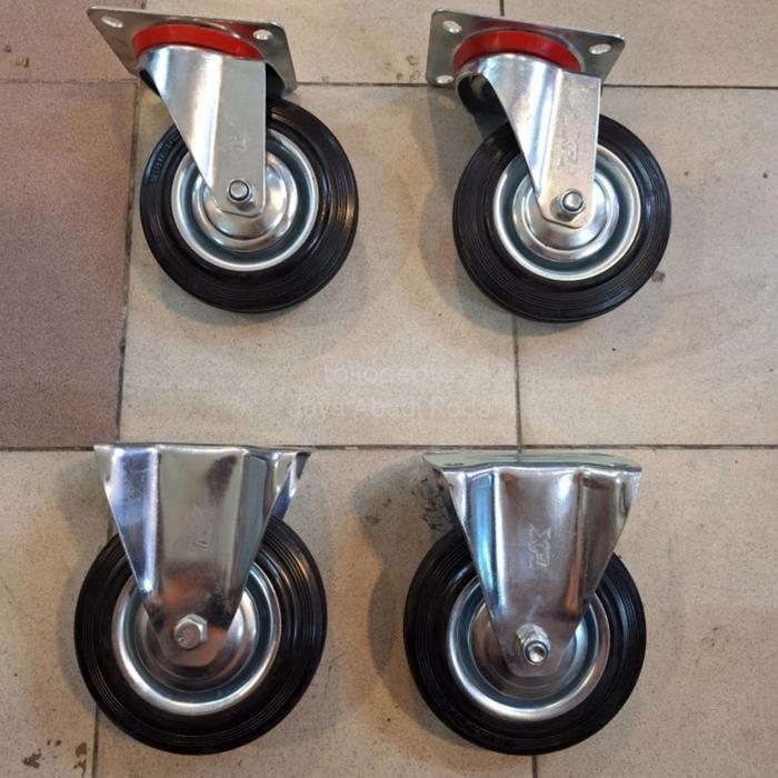 New Best Quality 100% Original Roda Troli Karet 6 Inch ( 2 Hidup 2 Mati )