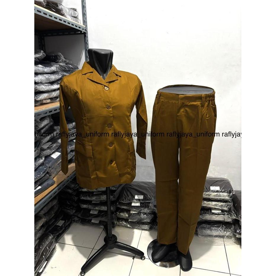 Seragam Khaki PNS - Baju Khaki Wanita Bahan Katun Wol Stelan Rok Celana - Baju PNS CWE - Rafly Jaya