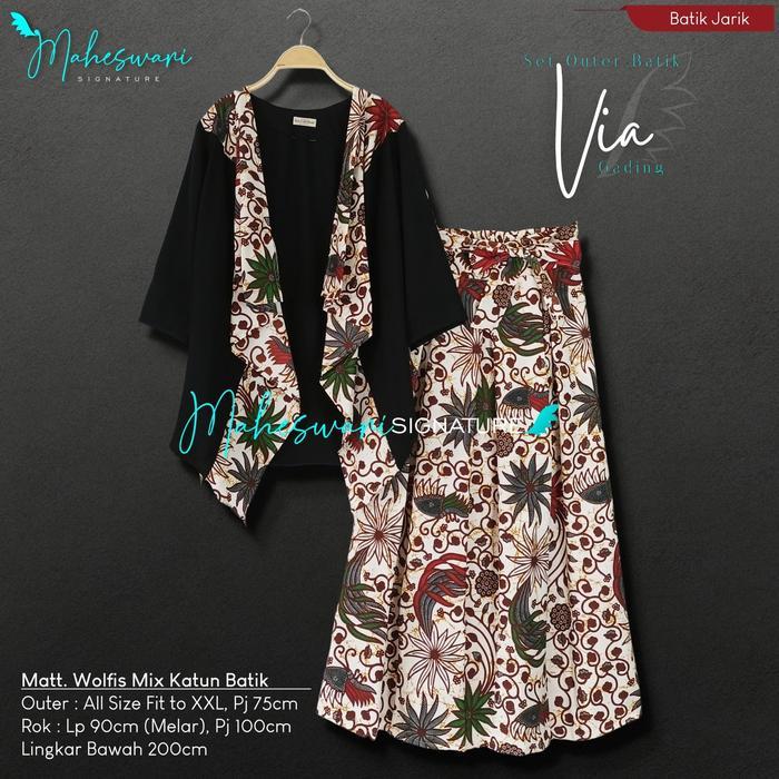 New Best Quality 100% Original Setelan Outer Cardi Rok Batik Alusan Geber Keris Navy Hitam Putih Svj