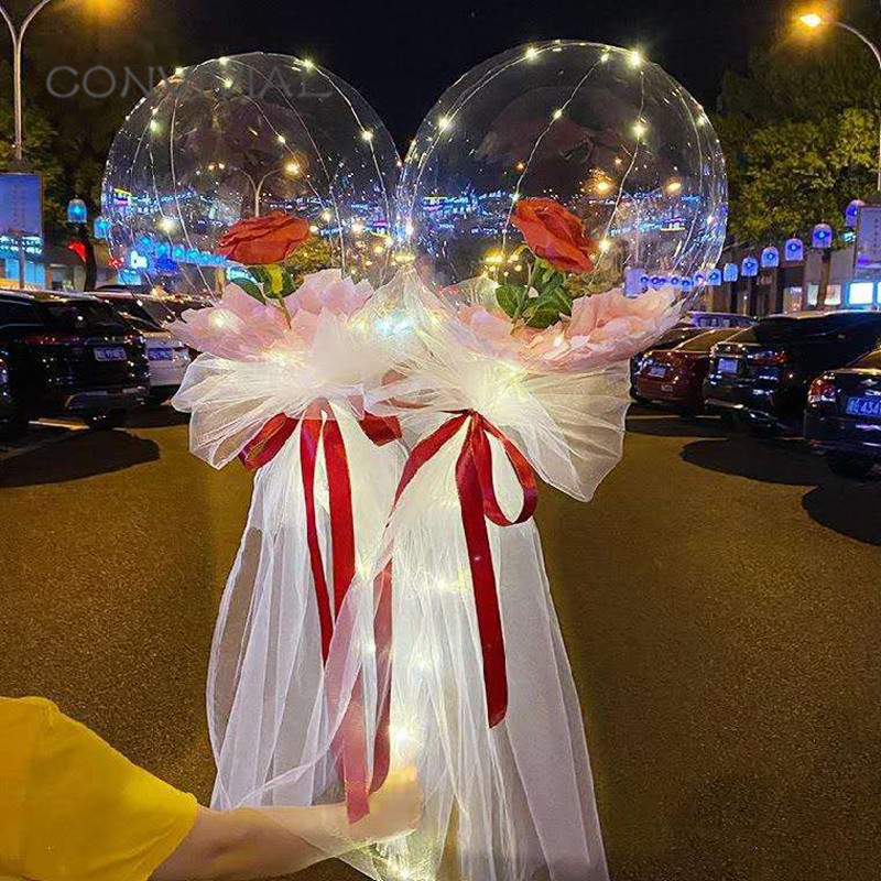 Lampu Led Diy dengan Balon Bunga Mawar Dekorasi Ulang Tahun Pernikahan Bola Bunga Transparan Led Bal