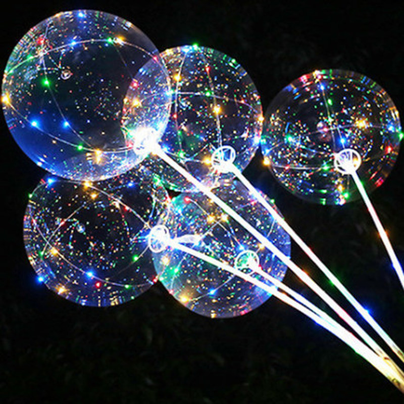 Pegangan Balon Led dengan Tongkat Balon Helium Bobo Transparan Bercahaya Dekorasi Pesta Ulang Tahun 