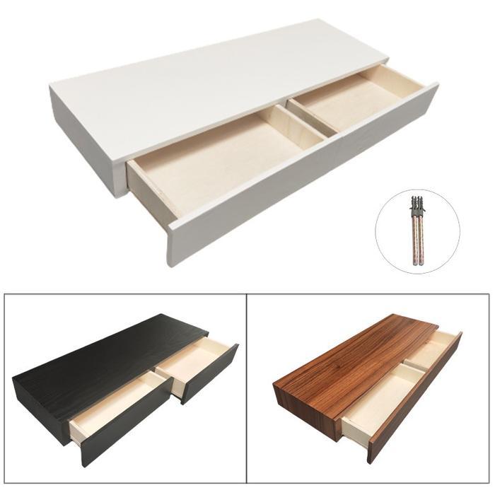 Rak Kayu Ambalan Dinding Kamar Double Pintu Laci 60x20cm