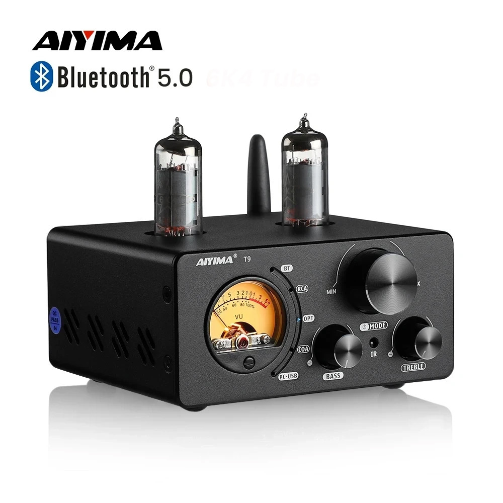 AIYIMA Audio T9 HiFi Bluetooth 5.0 Vacuum Tube Amplifier USB DAC Stereo Amplificador COAX OPT VU