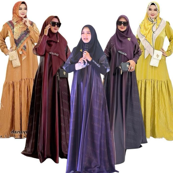 Aurakay Gamis Maemunah 7518 & Dayanah 6283 Set Hijab Ori Bahan Katun Shimer Premium Adem Busui