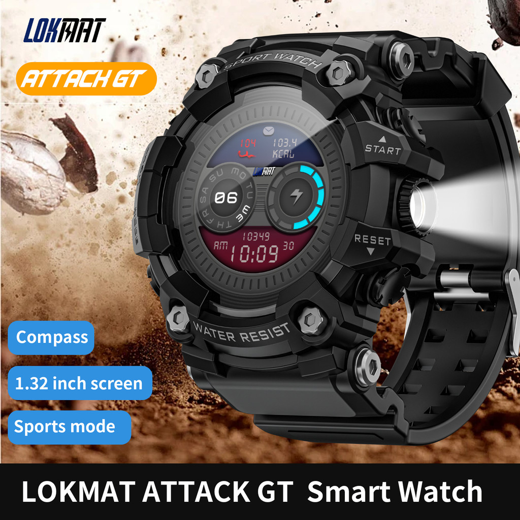 LOKMAT ATTACK-GT Upgrade Sport Smart Watch Waterproof Bluetooth Calls Rugged Smartwatches Flashlight