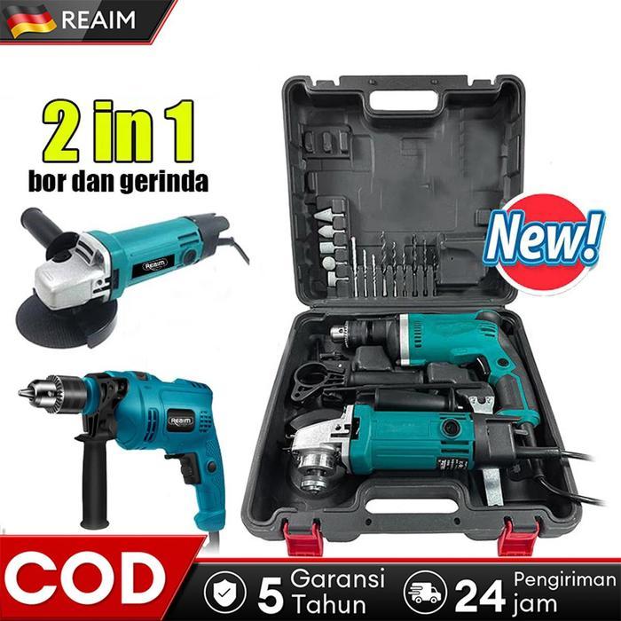 REAIM 13mm bor dan gerinda mesin bor listrik bor gerinda paket bor dan gerinda mesin gerinda tangan
