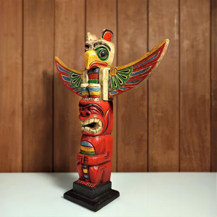 TERLARIS Patung Pajangan Totem Ukiran Kayu Handmade Bali, Dekorasi Unik Berwarna READY STOCK