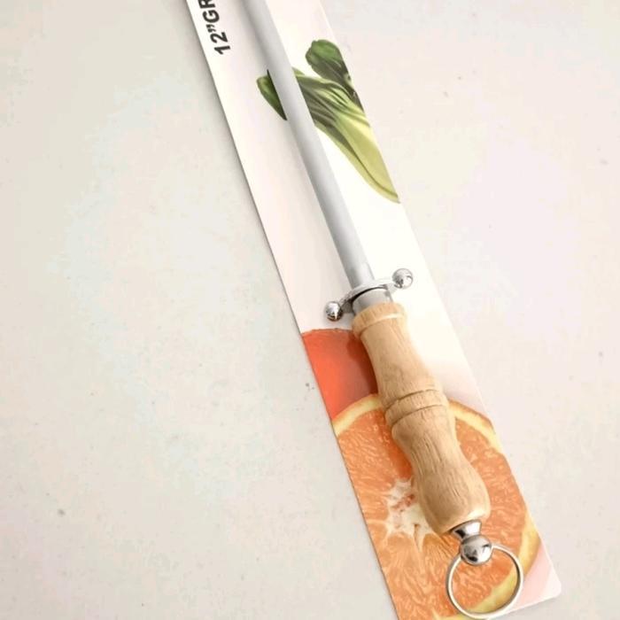 Stik Asahan Alat Asah Pisau Besi Baja Sharpening Steel 12 Inc Hamdle Kayu Terbaik