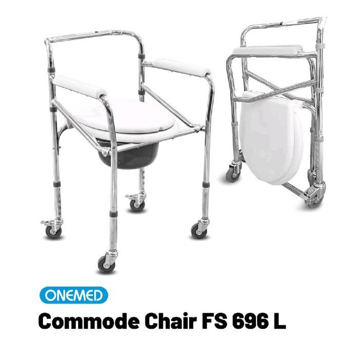 Ready RMS Korsi BAB 696 - Commode Chair Roda ONEMED dengan Roda 3 Inch, Bisa Dilipat, Rangka Besi