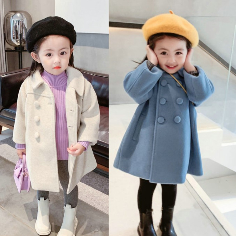 Children's Coats Girls' Tweed Coat Mid-length Padded Double-breasted Tweed Coat Winter Coat Baby