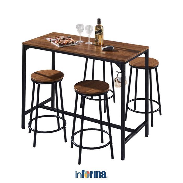 Informa Balgan Set Meja & Bangku Bar - Cokelat Kursi Tinggi Konter Minibar Pantry Kedai Kopi