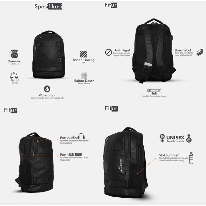 JTTOP" LUXURIOUS BLACK MNM X URBAN TAS RANSEL PUNGGUNG PRIA TAS BACKPACK