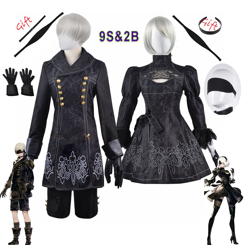 Anime Nier Automata Cosplay 9S Yorha 2B Cosplay Suit Male Women Outfit Wig Disguise Costume Plus