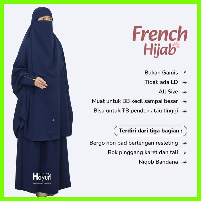 One Set French Khimar Bahan Wolfis Grade A Desain Bergo Non Pad Instan Rok Lebar Niqab Bandana