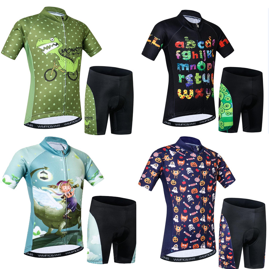 Kids Cycling Jersey Set Cartoon Short Sleeve Bike Top For Boy Girl With Padded Shorts Children MTB B