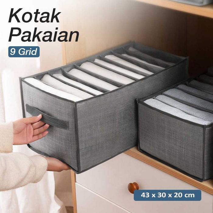 Kotak Kain Grid Sekat Pakaian Susun Lemari Organizer Box Baju Celana Dalam BH Bra Jeans Kaos