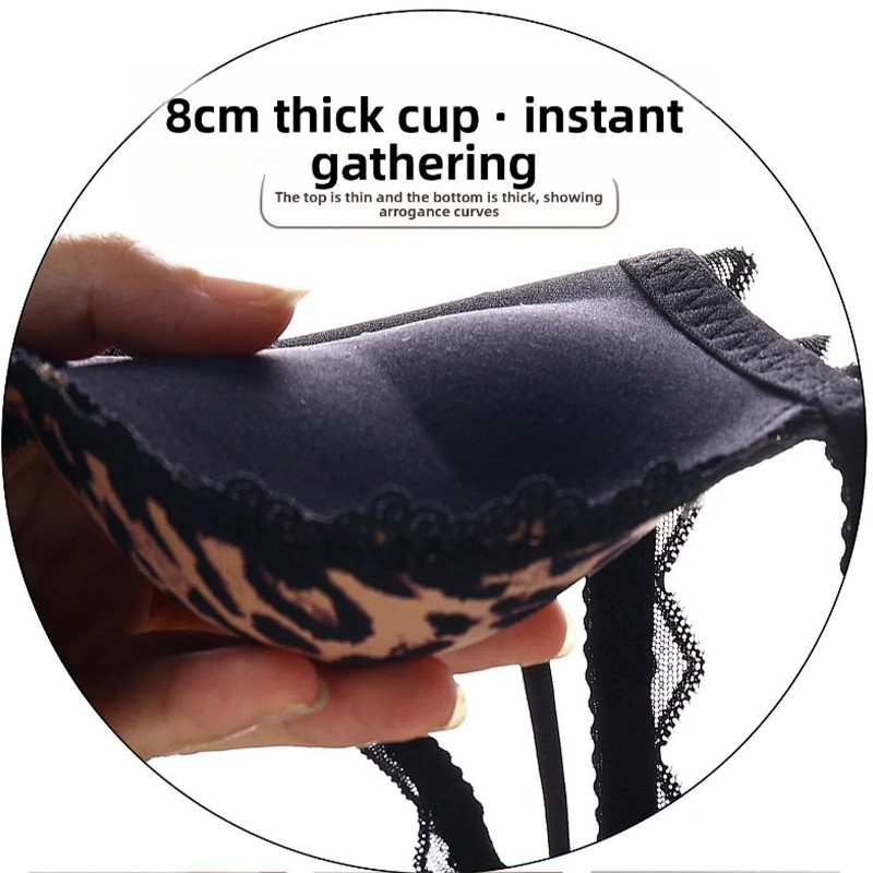 Leopard Push Up Bra Women Seamless T-Shirt Bra With Lace Back Lift & Enhance Wireless Support