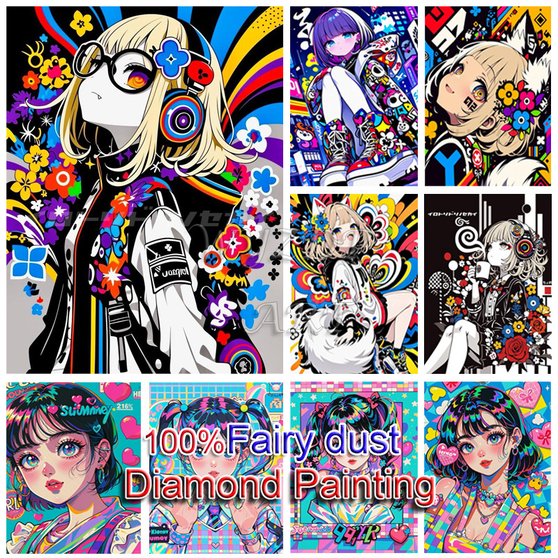 Fairy Dust Diamond Painting Kit Cartoon Girl Square Diamond Embroidery Stitch Crystal Diamond Art