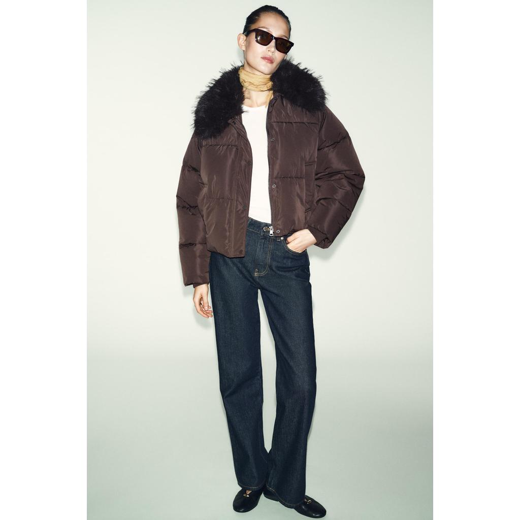 ZARA JAKET BOMBER EMPUK KERAH LAPEL BULU IMITASI