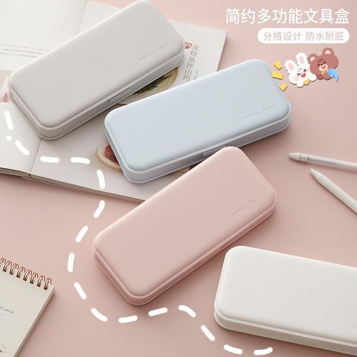 Tempat Pensil / Pensil Case Aesthetic Korean Style Polos Portabel Bahan Plastik Tebal