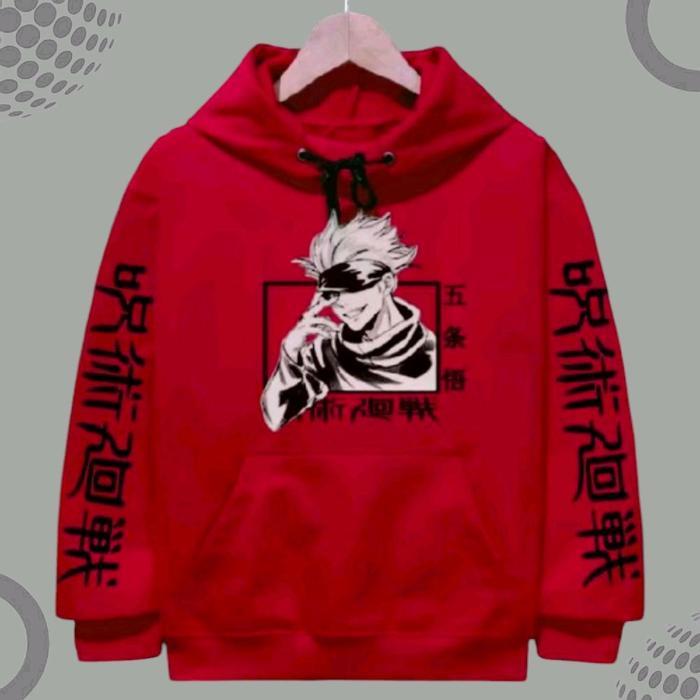 Jaket Sweater Hoodie Anime Jujutsu Kaisen Gojo Satoru Anime Anak Laki-Laki Perempuan 7-14 Tahun