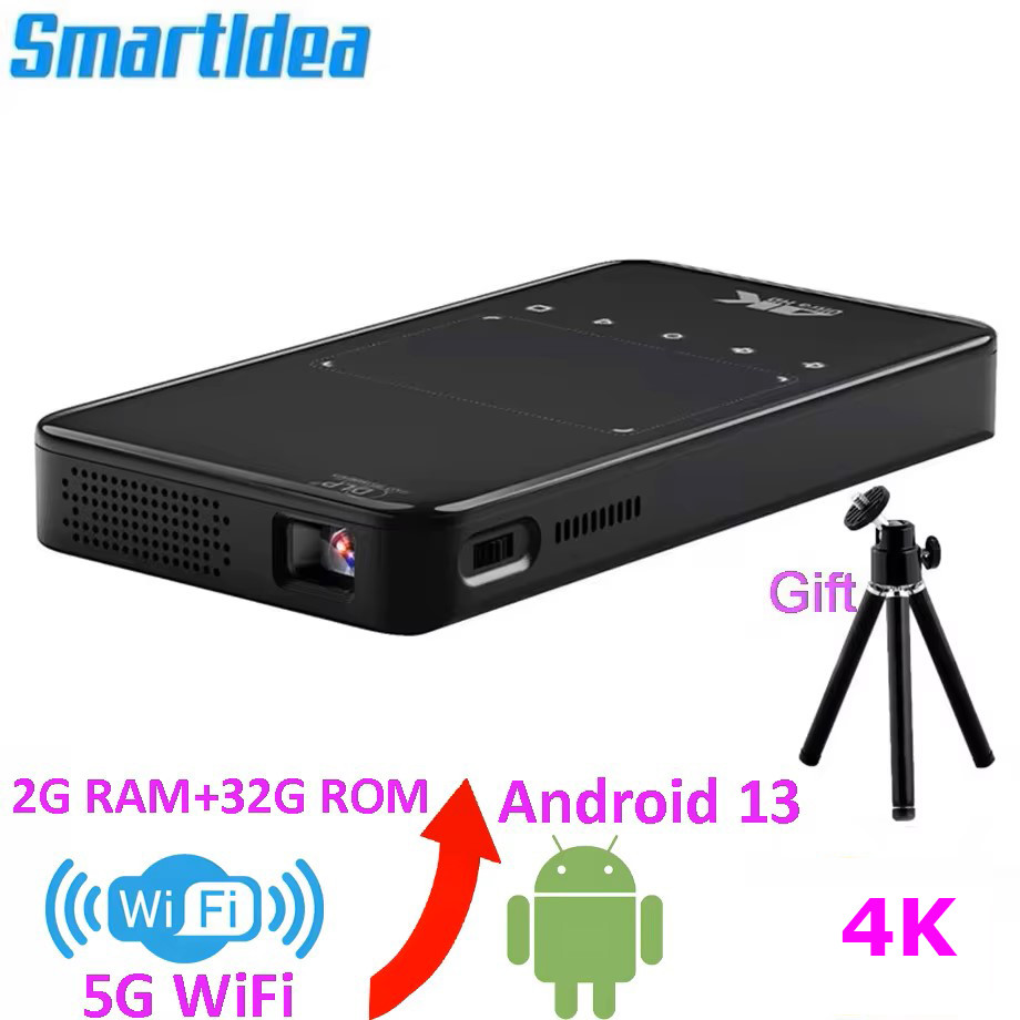 Smartldea New Mini Projector Portable Smart Android 13 WIFI Video Pico LED DLP Projector Home