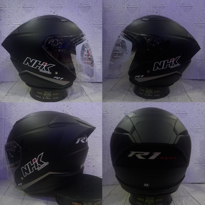 Nhk Helm R-1 Max Solid Black DoffMatt Nhk R1 Max Double Visor