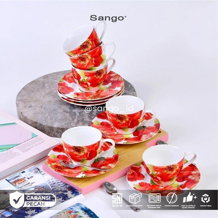 SANGO Set Cangkir Teh/Kopi Morning Blossom Keramik (Isi 12) Hampers