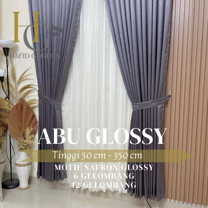 [ Warna Abu Glossy ] Gorden Minimalis Polos Motif Safron Timbul Gorden Blackout Jendela Minimalis