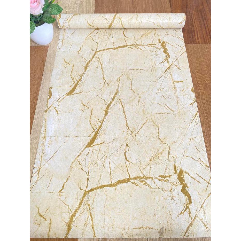 Wallpaper Sticker Dinding Motif Marmer Gold Elegan Untuk Ruang Tamu