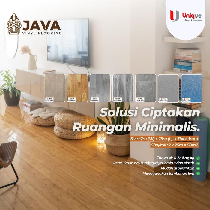 Vinyl Flooring Roll JAVA Tebal 1mm Motif Kayu / Karpet Lantai Vinyl Meteran Permukaan Halus Lebar 2m
