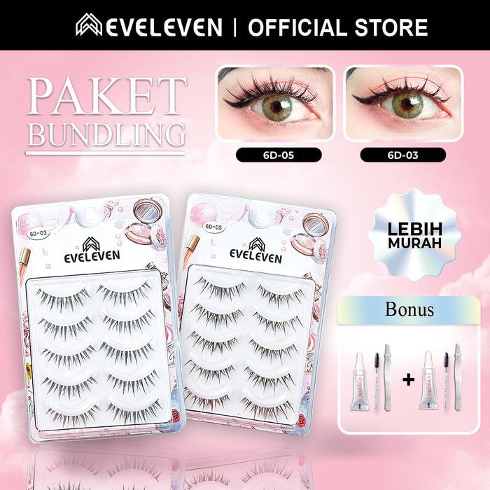 Eveleven 6D-03 Dan 6D-05 Spesial Bundling Bulumata Eyelashes Lem Extension Natural