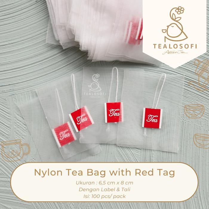 Nylon Tea Bag Pyramid - Kantong Teh Celup With Label Tag Merah
