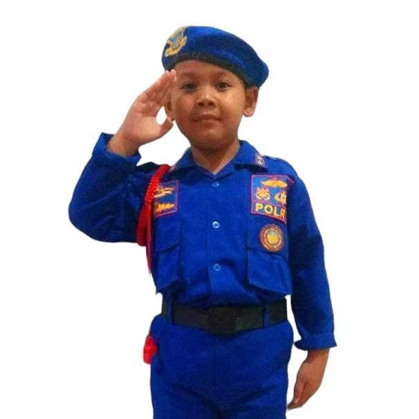 Pdl Airud Polri Baju Karnaval Anak Pol Airud Warna Biru Komplit Emblem & Aksesoris Kostum Fashion