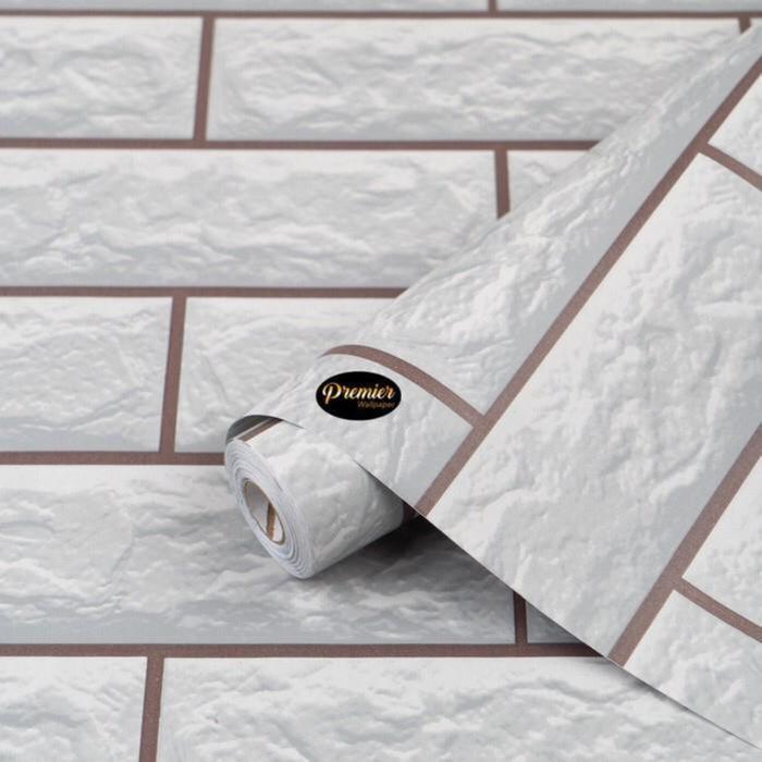 Wallpaper Dinding Bata Putih 3D Kertas Pvc