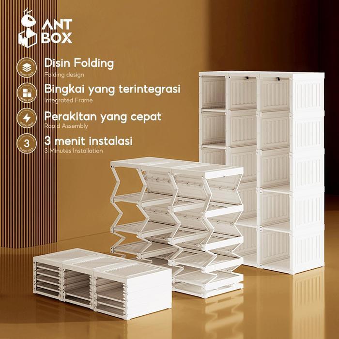 Antbox Lemari Pakaian Plastik 15 Box Dengan Hanger Baju Dan Storage Box Lemari Plastik Susun Rak Baj