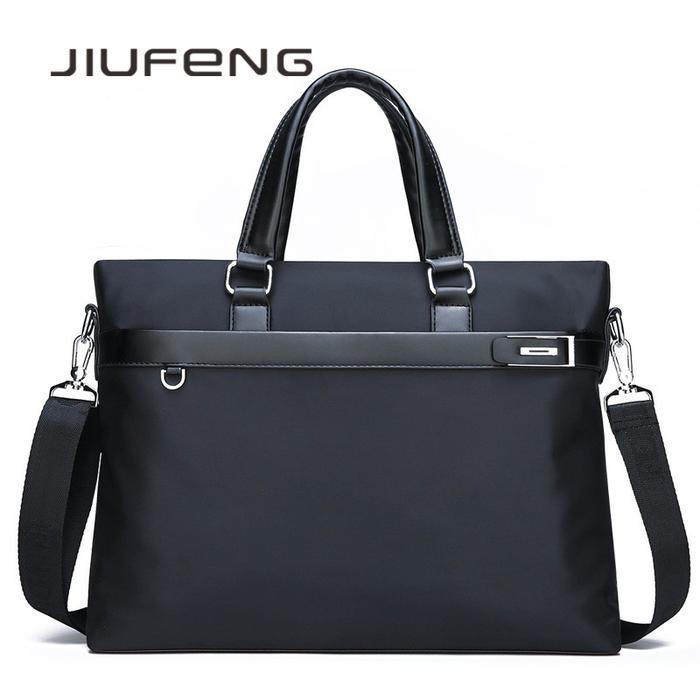 JIUFENG Tas Bahu Pria Bisnis Kanvas Tahan Air Satu Tas Kantor Tas Komputer 14 Inci Ransel Dokumen