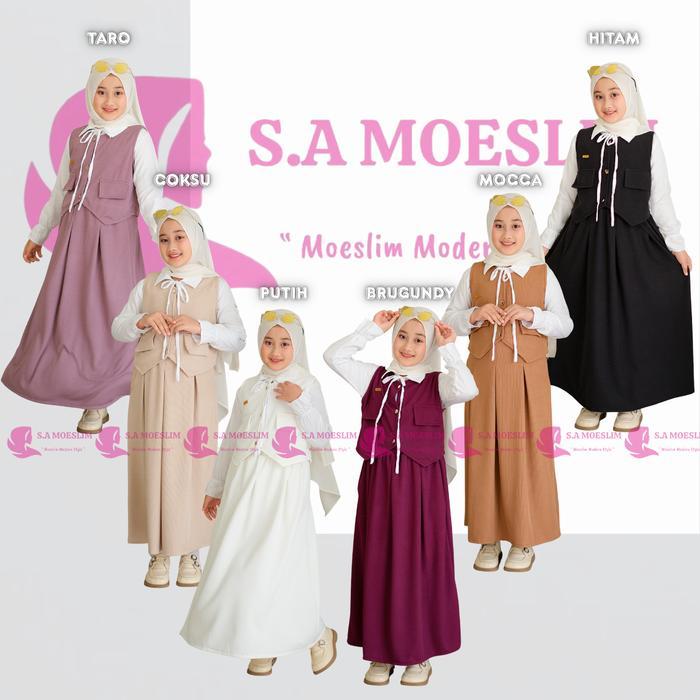 S.A MOESLIM RAYA DRESS ONE STE 3 IN 1 GAMIS ANAK BAHAN RAYON TWILL MIX KNIT PREMIUM KEKINIAN MANASIK