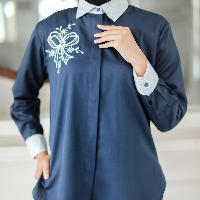 Suzy Kemeja Atasan Wanita Exclusive Blus Lengan Panjang Manset motif salur