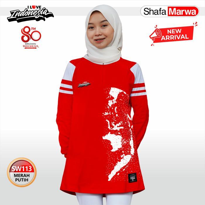 ShafaMarwa kaos Tunik Agustusan Cewek Modern Bahan Katun Combed Busui Friendly 113 Merah Putih Edisi