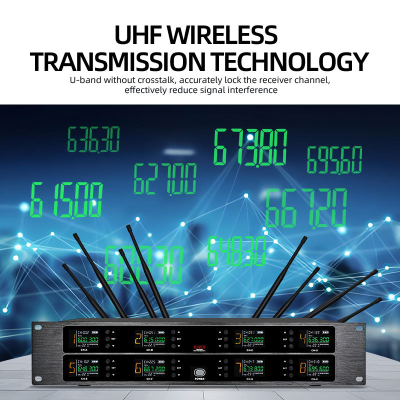 Professional wireless microphone UHF 8-channel handheld collar clip, conference microphone karaoke,