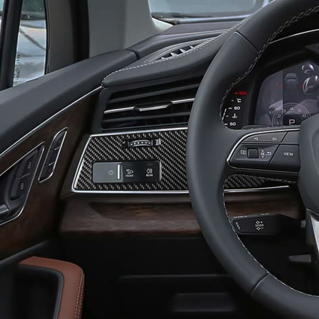 For Audi Q7 SQ7 Q8 SQ8 4M 2020-2025 Real Carbon Fiber Stickers Headlight gearshift storage control