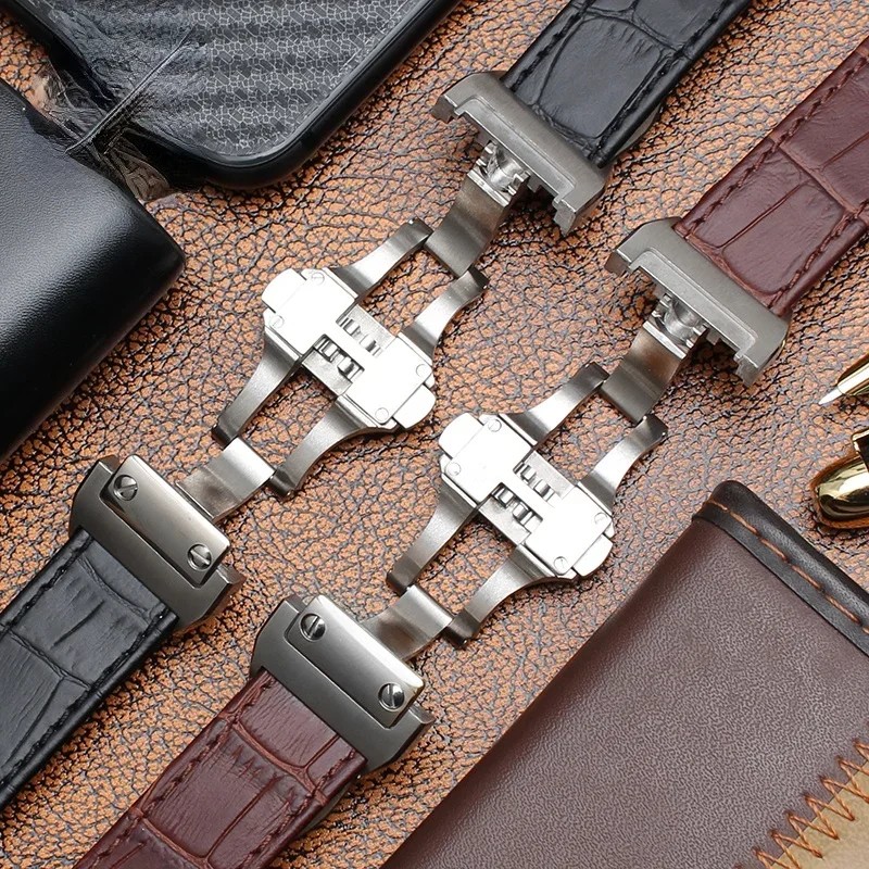 Stainless Steel Watch Buckle for Cartier Santos 100 Belt Folding Buckle Butterfly Clasp Santos Watch