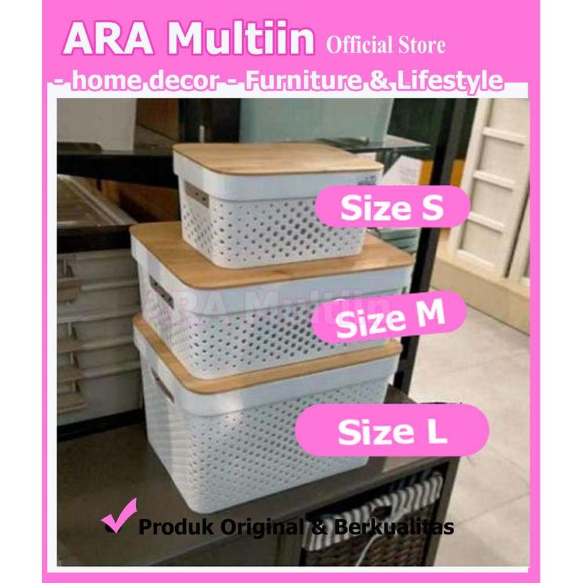 TERLARIS INFORMA - STORAGE BOX NATURAL WAFFLE / KOTAK PENYIMPANAN TUTUP KAYU READY STOCK
