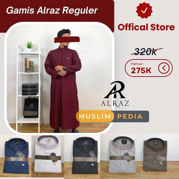 Alraz Fashion Muslim pria Baju Gamis Jubah Alraz Katun Kancing Reguler Original Dewasa