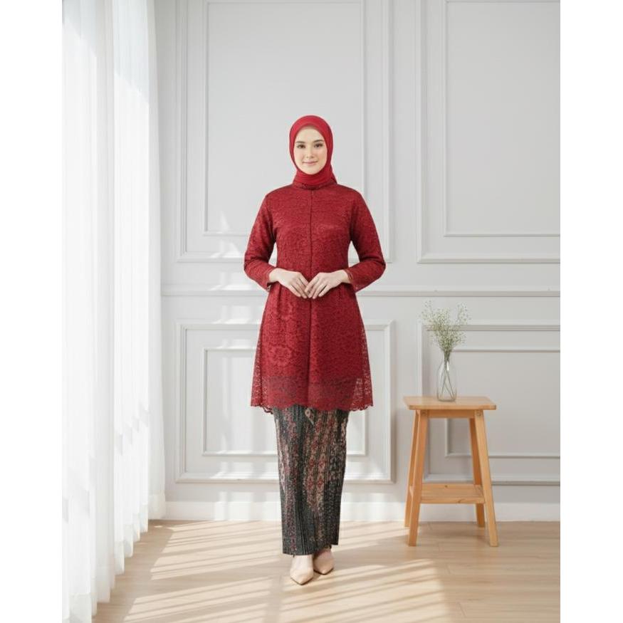 Setelan Kebaya Modern Dan Atasan Mewah Brokat Kondangan Tunik Panjang Seleting Depan Bisa Seragam