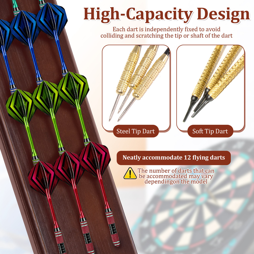 Wall Mounted Darts Stand Wooden Darts Holder Set with Metal Hook 12 Slot Large Capacity Dart Storage